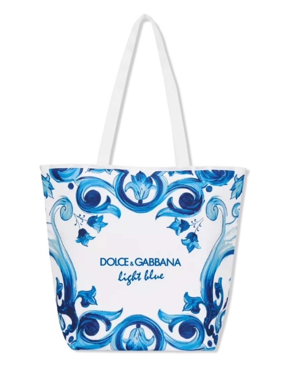 Dolce & Gabbana White Tote with Blue Decorative Print Cooler beach Tote